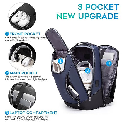 BANGE Business Smart Backpack Waterproof fit 15.6 Inch Laptop Backpack with USB Charging Port,Travel Durable Backpack - color: Blue