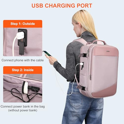 PIJUSHI Travel Backpack for Women Carry on Suitcase Backpack Flight Approved Personal Item Bag Fits 16 Inch Laptop(PE035 Light Purple) - color: Light Purple