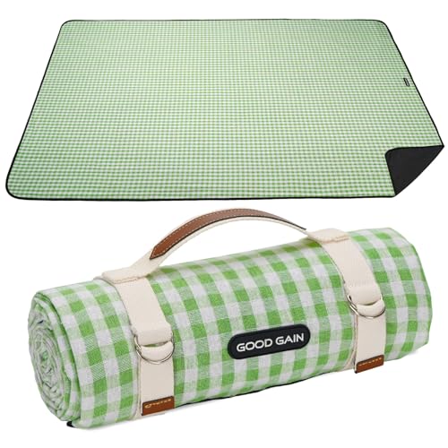 G GOOD GAIN Picnic Blankets Outdoor Extra Large - Waterproof Picnic Blanket with Carry Strap | Machine Washable Picnic Mat with Sandproof Backing for Park, Grass, Camping, Hiking, Concerts (Lime) - color: Lime