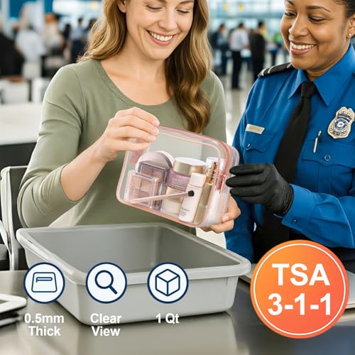 PACKISM Clear Makeup Bags - 3 Pack TSA Approved Clear Travel Bags for Toiletries, Carry on Toiletry Bag TSA Approved Toiletry Bag, Matte Rose Red - color: Y- Matte Rose Red, size: Medium Set (Standard)
