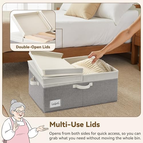 GRANNY SAYS Decorative Storage Boxes with Lid, Large Storage Bins with Double-Open Lid, Fabric Storage Basket for Clothes, 63L Closet Linen Storage Bin, White&Gray, 2-Pack - color: Dark Gray&Ivory, size: Extra Large - 2 Pack