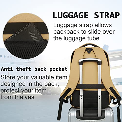 Volher Laptop Backpack,Business Travel Anti Theft Slim Durable Laptops Backpack,Water Resistant College Computer Bag for Women & Men Fits 15.6 Inch Laptop and Notebook-Khaki - color: Khaki, size: 15.6 Inch, style: Laptop