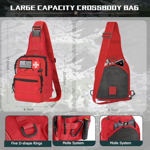 Survival Kit, 262Pcs Survival Gear and Supplies with First Aid Kit Pouch and Crossbody Bag, Emergency Kit with Tent, Camping Axe Hammer, Survival Shovel w/Pick, Bug Out Bag Gifts for Men Women - color: Red