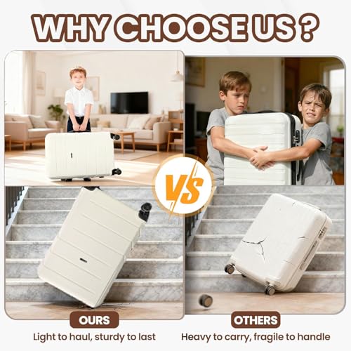 Hoteel Luggage Sets 3 Piece, 4-Yr Warranty, PC+ABS Hard Shell Expandable Suitcases with Wheels, TSA Aproved Lock and Carry on Bags, Travel Suit Case Set for Men and Women, (3-Piece, Beige) - color: Beige, size: 3 Piece Set (Expandable 20/DB/TB)
