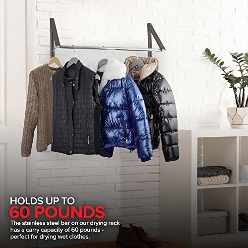 Double Foldable Clothing Rack w/ Extension Rod, Wall-Mounted Retractable Clothes Hanger for Laundry Dryer Room, Hanging Drying Rod, Small Collapsible Folding Garment Racks, Dorm Accessories (Gray) - color: Gray