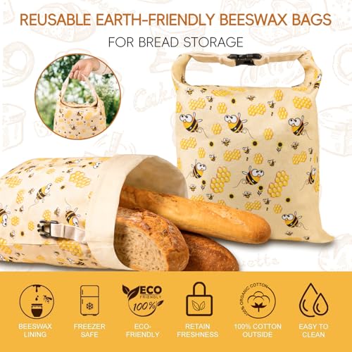 2 Pack Beeswax Bread Bags for Homemade Bread, Bees Wax Bread Bags Storage for Homemade Sourdough with Removable Beeswax Lining, XL 17'' x 13'', Freezer Friendly, Keeps Fresh - color: Removable