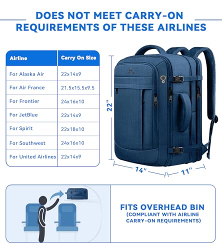 AREYTECO 60L Big Capacity Carry On Laptop Backpack Large Travel Backpack for Men, Expandable Water Resistant Overnight Weekender Luggage Gym Daypack Rucksack Traveling Backpack, Traveler Gifts, Blue - color: Blue, size: 18.4 Inch (22''x14''x11'')