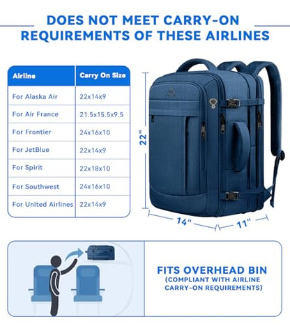 AREYTECO 60L Big Capacity Carry On Laptop Backpack Large Travel Backpack for Men, Expandable Water Resistant Overnight Weekender Luggage Gym Daypack Rucksack Traveling Backpack, Traveler Gifts, Blue - color: Blue, size: 18.4 Inch (22''x14''x11'')