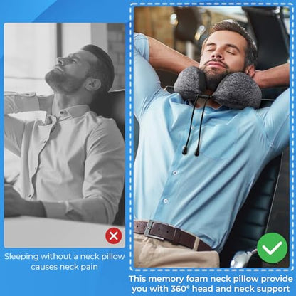 ExploreBliss Travel Pillow, 2 Pack Travel Pillows for Sleeping Airplane, Removable Cover Neck Pillow with Adjustable Clasp, Memory Foam Neck Pillow Set (Dark Grey & Black) - color: Dark Grey & Black