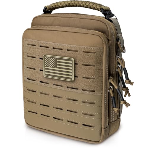 WYNEX Tactical Molle Admin Pouch, Utility EDC Pouch Organizer Modular Tool Pouch of Double Layer Design Medical EMT Attachment Bag Large Capacity with Elastic Webbing Insert Panel - color: Coyote Brown