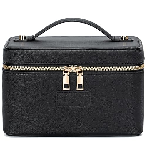 Makeup Bag Vanity Case for Women – Portable Cosmetic Bag Makeup Bag Organizer Travel Toiletry Bag with Removable Divider - color: Black