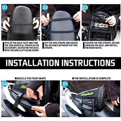 KATUR Motorcycle Backseat Tank Bag Multifunctional Waterproof PU Leather Storage Saddle Bag Motorbike Rear Seat Super Light Tail Accessories Bags -Black