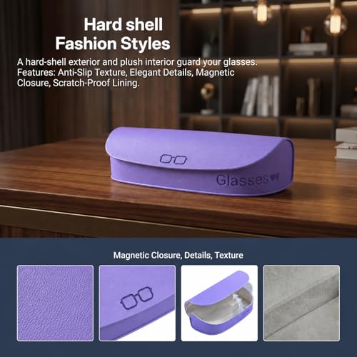 Glasses Case hard shell,3-in-1 Sunglasses Case & Eyeglass Case with Cleaning Cloth & Storage Pouch - color: Purple