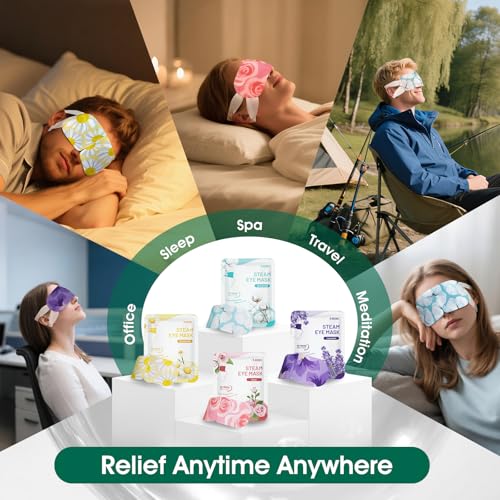 AROIC 60 Pack Steam Eye Masks Disposable, Heated Eye Mask Warm Compress for Eyes, Relaxation Mothers Day Gifts Self Care for Women, Spa Travel Essentials - Lavender, Unscented, Chamomile, Rose - size: 1 Count (Pack of 60)