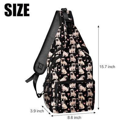Cute Pug Dog Crossbody Sling Bag Men Women, Casual Shoulder Backpack, Chest Daypack Satchel for Hiking Travel - color: Color 3