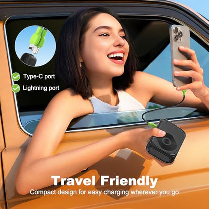 SEANCHEER P05 Portable Charger, Magnetic Power Bank, Small Wireless PowerBank,Emergency Battery Pack 10000mAh Travel Essentials Fast Charging with Built in Cable, Wall Plug for iPhone,Samsung,Andriod - color: Black