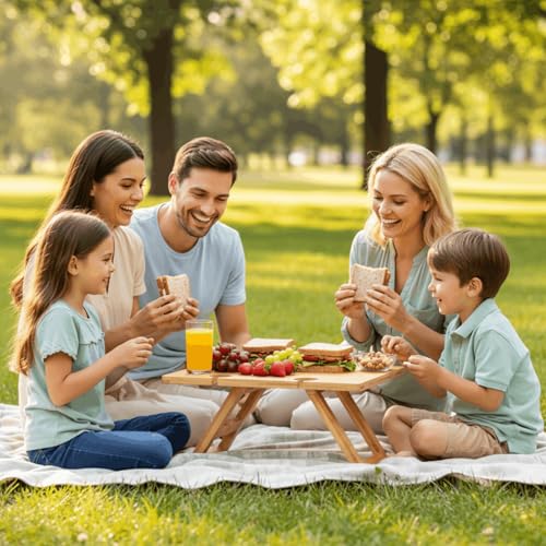 Youeon Portable Wine Picnic Table with 5 Wine Glasses Holder, Foldable Champagne Picnic Snack Table, Wine and Cheese Table for Picnic, Camping, Park, Beach, Wine Lover Gift