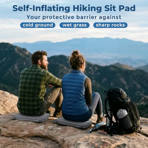 Portable Self-Inflating Stadium Seat Cushion, Memory Foam Sit Pad, Lightweight Travel Seat Pad for Bleachers, Camping, Hiking, Office Chair & Airplane - 16x13 inches Gray