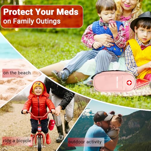 EpiPen Carry Case Insulated, Travel Medical Bag with YKK Zipper, Hold 2 Epi Pens or Auvi-Q, Anti-Histamine, Asthma Inhaler, Allergy Medicines, Emergency Medication Organizer Pouch, Pink - color: Pink