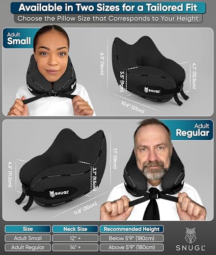 SNUGL Travel Pillow – Neck Pillow Airplane, Travel Pillows for Airplanes, Neck Pillows Memory Foam – Road Trip Essentials for Adults – Traveling Essentials - Gifts for Travelers Men & Women - size: Adult Small