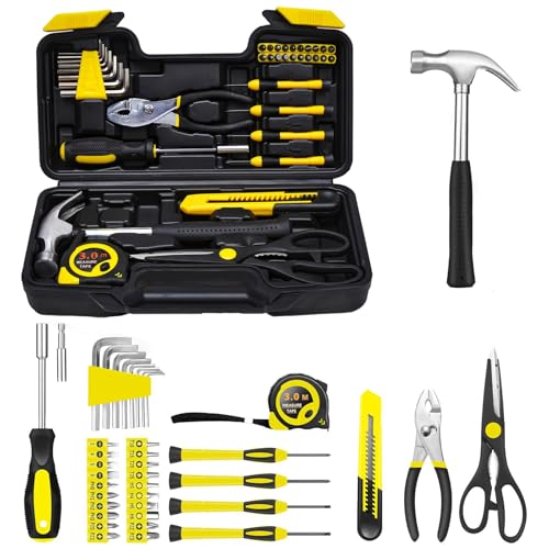 39 Piece Tool Set General Household Tool Kit - Basic Home Tool Set Small Hand Tool Kit with Plastic Toolbox Storage Case for Home Garage Office College Dormitory Use Yellow - color: Yellow