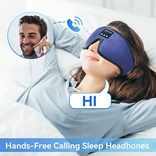 Sleep Headphones, 3D Bluetooth Sleep Mask, LIGHTIMETUNNEL Washable Sleeping Headphones with Ultra Thin Stereo Speakers Microphone Hands Free for Insomnia Travel Blue Color - color: Blue