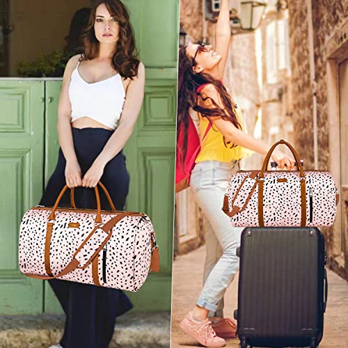 Convertible Garment Duffle Bags for Travel - Carry On Garment Bags With Toiletry Bag, Large Weekender Bags for Women Men 2 in 1 Hanging Suitcase Suit Travel Duffel Bags (Pink Leopard) - color: O-Pink Leopard