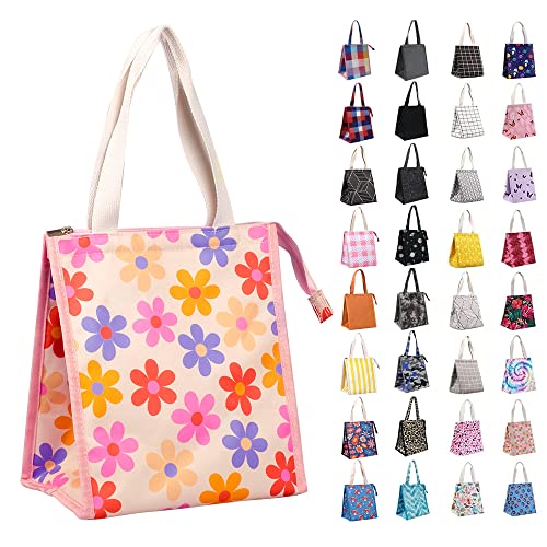 iknoe Insulated Lunch Bag for Women & Adults, 9L Foldable Wide-Open Cooler Bag with Pockets, Leakproof & Portable, for Picnic, Office, Beach(Pink flower) - color: Pink Flowers, size: Zipper Closure