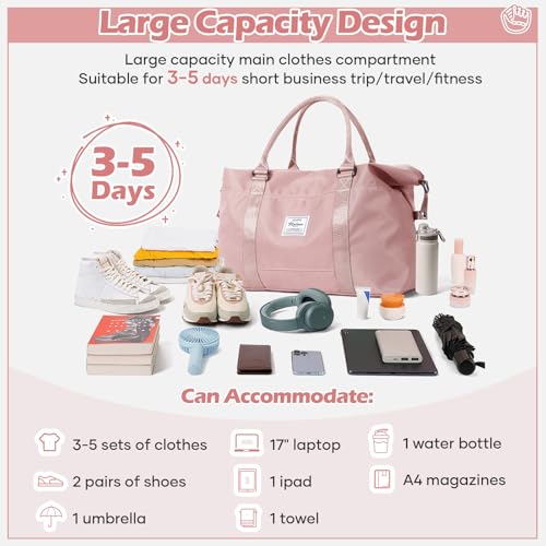 Pink Gym Bag with Wet Pocket, Foldable Travel Duffle Bag Carry On Weekender Bags for Women, Waterproof Overnight Bag for Travel, Gym, Yoga - color: X-Pink