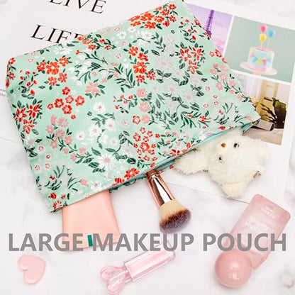 PAZIMIIK Makeup Bag Large Cotton Zipper Pouch for Purse Travel Canvas Make Up Organizer for Women Cosmetic,Brocade Green - color: Brocade Green