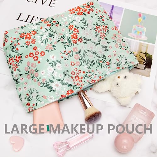 PAZIMIIK Makeup Bag Large Cotton Zipper Pouch for Purse Travel Canvas Make Up Organizer for Women Cosmetic,Brocade Green - color: Brocade Green