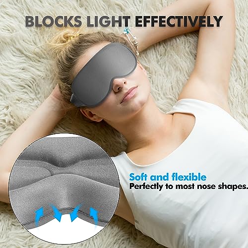 Sleep Eye Mask for Men Women, Sleeping Mask for Side Sleeper, Travel Blackout Night Blindfold Eye Shade Cover with Adjustable Strap (Ash Grey) - color: Ash Grey