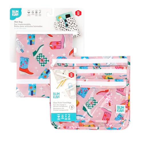 Bumkins - Waterproof Wet Bag & Clear Travel Bags - For Beach, Baby, Travel, Swim Suit, Cloth Diapers, Pump Parts, Pool, Gym, Toiletries - Reusable & Easy to Clean - Cowgirl Boots - 4 Pack - color: B3 Cowgirl Boots