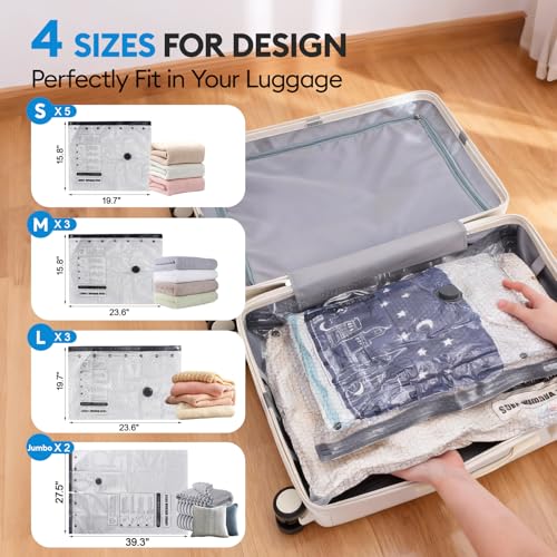 13 Pack Vacuum Seal Bags for Clothing Travel with Electric Pump, Space Saver Vacuum Storage Bags Sealed, Compression Packing Bags for Luggage, Blankets Clothes, Comforter (2 Jumbo+3 L+3 M+5 S) - style: Vacuum Seal Bags for Clothing Travel
