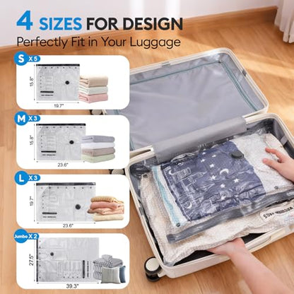 13 Pack Vacuum Seal Bags for Clothing Travel with Electric Pump, Space Saver Vacuum Storage Bags Sealed, Compression Packing Bags for Luggage, Blankets Clothes, Comforter (2 Jumbo+3 L+3 M+5 S) - style: Vacuum Seal Bags for Clothing Travel