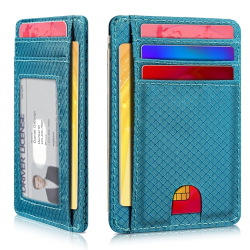 Artpaxy Slim Wallet for Men & Women, Minimalist Front Pocket Card Holder for Travel, RFID Blocking, Water Resistant Nylon Wallet for ID & Cash & Credit Card - color: Aqua Blue