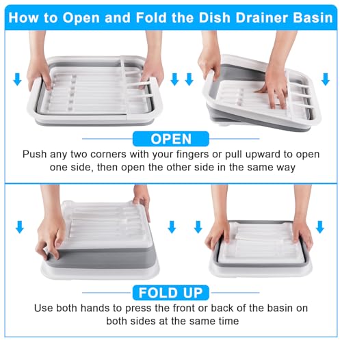 Collapsible Dish Drying Rack with Drain Plug Tube, Portable Dish Drainers for Kitchen Counter, Folding Dish Rack Over Sink Drying Dinnerware,Kitchen Sink Organizer Travel Trailer RV Camping Essentials - style: With Drain Plug