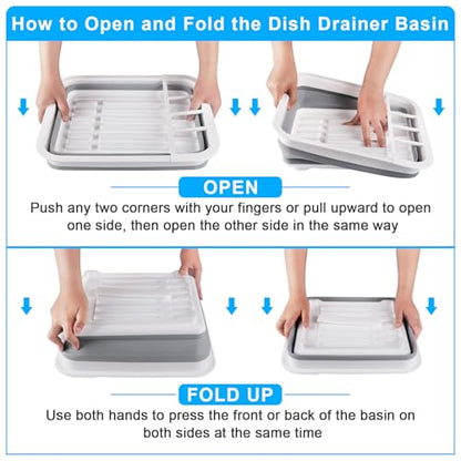 Collapsible Dish Drying Rack with Drain Plug Tube, Portable Dish Drainers for Kitchen Counter, Folding Dish Rack Over Sink Drying Dinnerware,Kitchen Sink Organizer Travel Trailer RV Camping Essentials - style: With Drain Plug