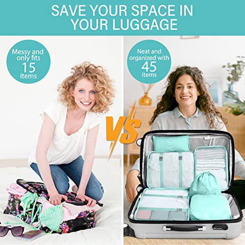 KPX 8 Set Packing Cubes for Travel, Luggage Packing Organizers Accessories Large Toiletries Bag for Clothes Shoes Cosmetics (Blue) - color: 8Set-Blue
