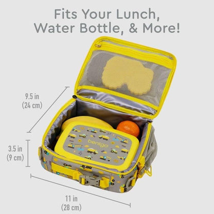 Bentgo Kids Lunch Bag - Durable, Double-Insulated Lunch Bag for Kids 3+; Holds Lunch Box, Water Bottle, & Snacks; Easy-Clean Water-Resistant Fabric & Multiple Zippered Pockets (Construction Trucks) - color: Construction Trucks