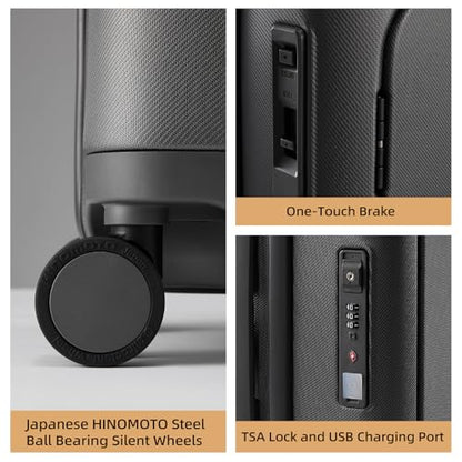 Hang Safe Checked Luggage 24 inch,PC Hard Shell Lightweight Zipperless Suitcases,360° Spinner Wheels,TSA Locks USB Charging Port,Top Travel Seat,Checked-Medium 80L Grey - color: Grey, size: 24 inch