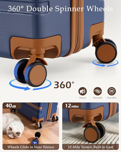 LONG VACATION Carry On Luggage Set 3 Piece, 20 Inch ABS+PC Hardshell Carry on Suitcase with Spinner Wheels TSA Lock & YKK Zipper - color: Navy Brown, size: 3 Piece Set (20 Inch)