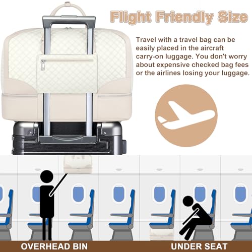 ITIEZY Weekender Overnight Bag for Women - Large Travel Duffel Bag with Shoe Compartment, Gym Duffel Bag Hospital Bag Carry On Tote Bags for Airplanes with Crossbody Bag Toiletry Bag 3Pcs Set - color: 9-White