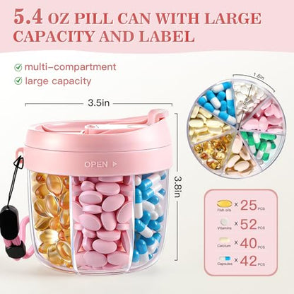 Pill Organizer,Travel Essentials Pill Container, Travel Pill Dispenser with Pink Lid，Pill Case Having 7 Large Compartments,Travel Containers for Cruise Essentials 2026 - color: Pink
