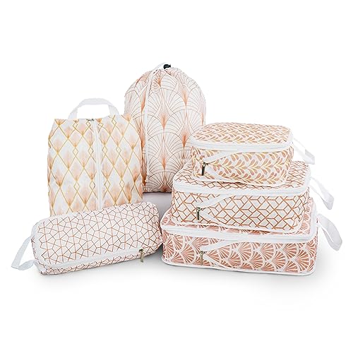 6 Pcs Compression Packing Cubes, Packing Cubes for Travel, Waterproof Luggage Organizer Bags Set, Cute Packaging Cubes for Women Kids Backpack Carry-Ons - color: Classical Stripes, size: 6 Set