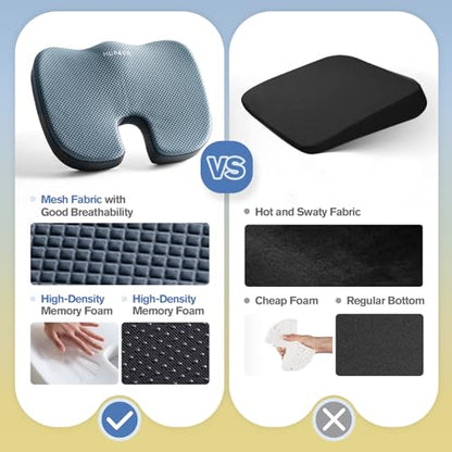 Mureon Office Chair Cushion, Large Ergonomic Memory Foam Seat Cushion for Hip Pressure Relief, Non-Slip Support for Car and Office Chair, All Day Comfort - Navy