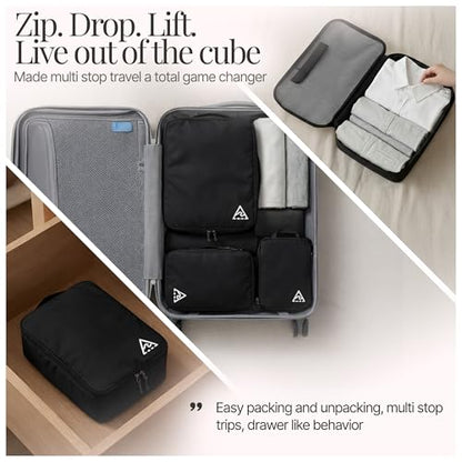 Well Traveled 4 pcs Compression Packing Bags Cubes Set with HybridMax Double-Capacity Design - Packing Cubes for Travel Compression to Maximize Limited Luggage Space, Black - color: Black, size: 4-piece