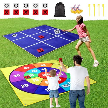 2-in-1 Outdoor Giant Tic Tac Toe Bean Bag Toss Games for Kids Adults, 4.5Ft Double-Sided Large Outside Lawn Yard Backyard Carnival Field Day Beach Picnic Camping Birthday Party Family Reunion Game - style: Regular