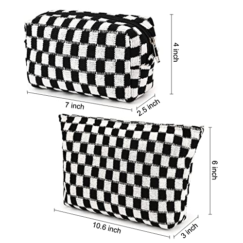 SOIDRAM 2 Pieces Black Makeup Bag Large Checkered Cosmetic Bag Capacity Canvas Mix Travel Toiletry Bag Organizer Cute Makeup Brushes Aesthetic Accessories Storage Bag for Women, Checkered Mix Black - color: Black
