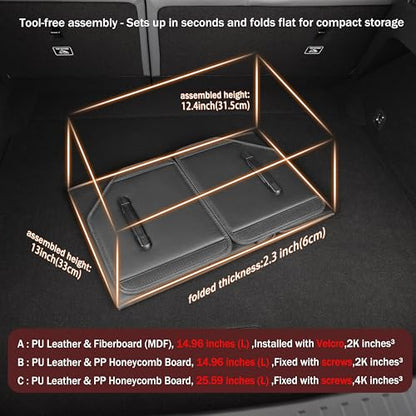 Trunk Organizer,car organizers and storage,black Leather Storage Box with lid,Fiberboard,Collapsible,15''L x 13''W x 12.4''H,2K inches³(size A) - size: 15"L×13"W×12.4"H, 9lbs, 2K in³
